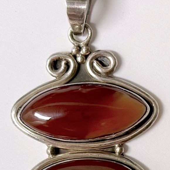 Carnelian & Silver Large Triple Pendant - 3 Different Stones - Picture 5 of 7